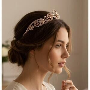 NWT L. Erickson Pearl & Crystal Floral Headband Tiara